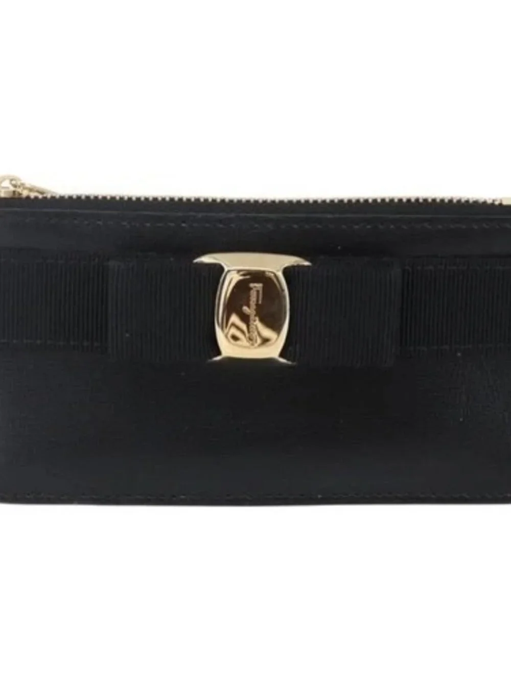 Salvatore Ferragamo Vala Card Case Leather Black Gold Auth BA8463